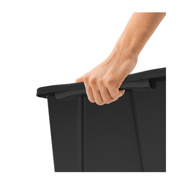 Črna plastična škatla za shranjevanje s pokrovom Evo Easy - Rotho-image-1