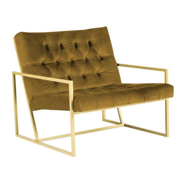 Gorčično rumen fotelj z zlatim vzorcem Mazzini Sofas Bono
