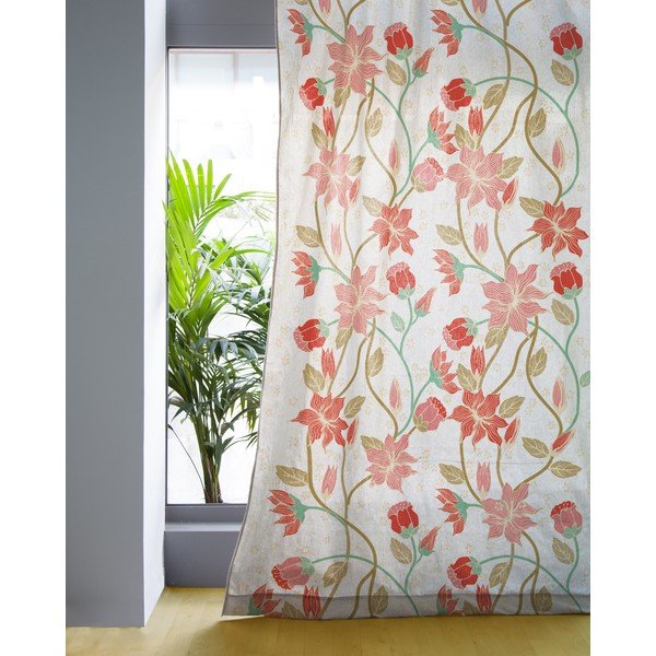 Rožnato-bež zavesa iz lanene mešanice Tierra Bella Amazonia, 140 x 270 cm-image-1