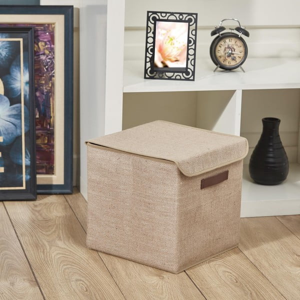 Svetlo rjava škatla za shranjevanje s pokrovom iz jute 30x30x30 cm – Mioli Decor-image-1