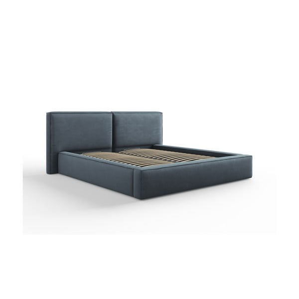 Temno modra oblazinjena zakonska postelja s prostorom za shranjevanje in letvenim dnom 180x200 cm Arendal – Cosmopolitan Design