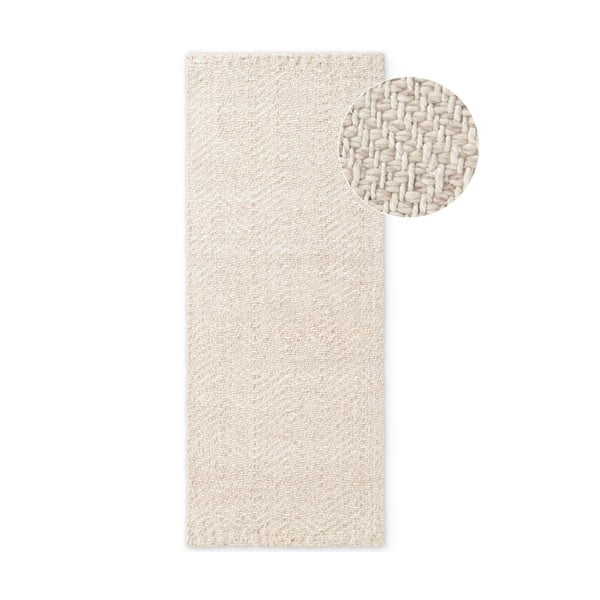 Kremno bel/slonokoščen ročno tkan tekač iz mešanice volne 80x200 cm Majoli – Elle Decoration