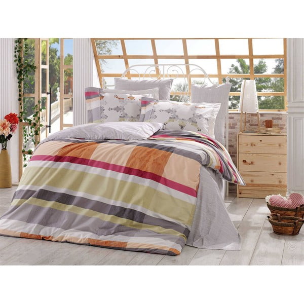 Bombažno popelino posteljno perilo z rjuho za zakonsko posteljo Alanza, 200 x 220 cm