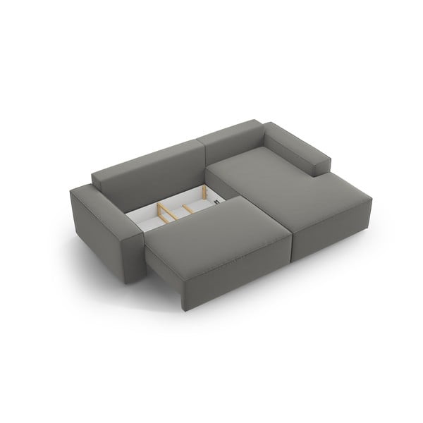 Svetlo siva žametna raztegljiva/s prostorom za shranjevanje kotna sedežna garnitura (desni kot/z ležalnikom) Jodie – Micadoni -image-4