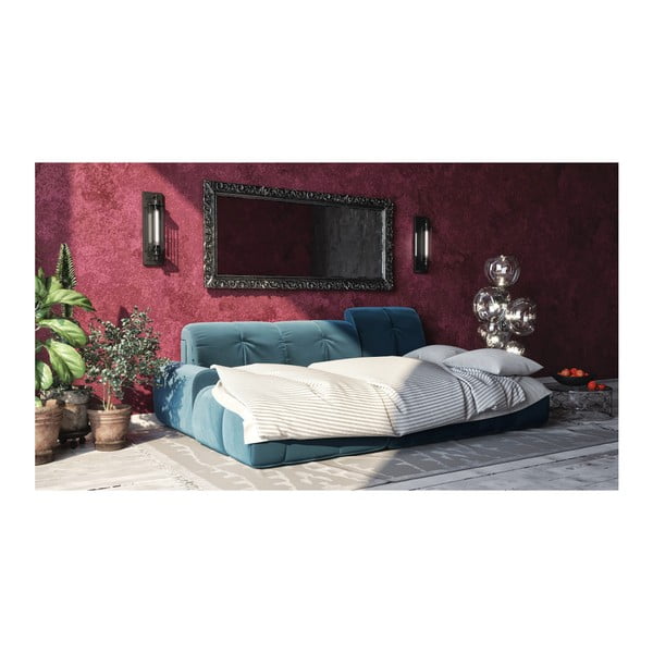 Temno modra žametna kotna raztegljiva sedežna garnitura Devichy Tous, levi kot-image-3