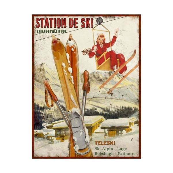 Kovinski dekorativni znak 25x33 cm Station de Ski – Antic Line