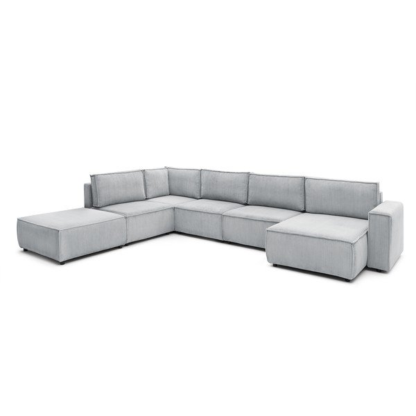 Svetlo siva kotna sedežna garnitura iz rebrastega žameta (levi kot/v obliki črke "U") Nihad modular – Bobochic Paris-image-3