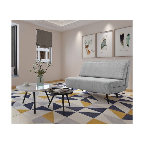 Svetlo siva raztegljiva sedežna garnitura iz rebrastega žameta 140 cm Mallory – Støraa-image-3