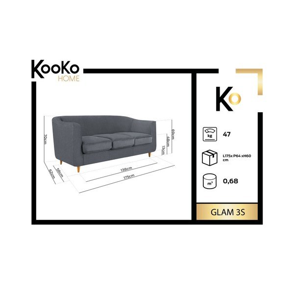 Temno zelen kavč Kooko Home Glam, 175 cm-image-1