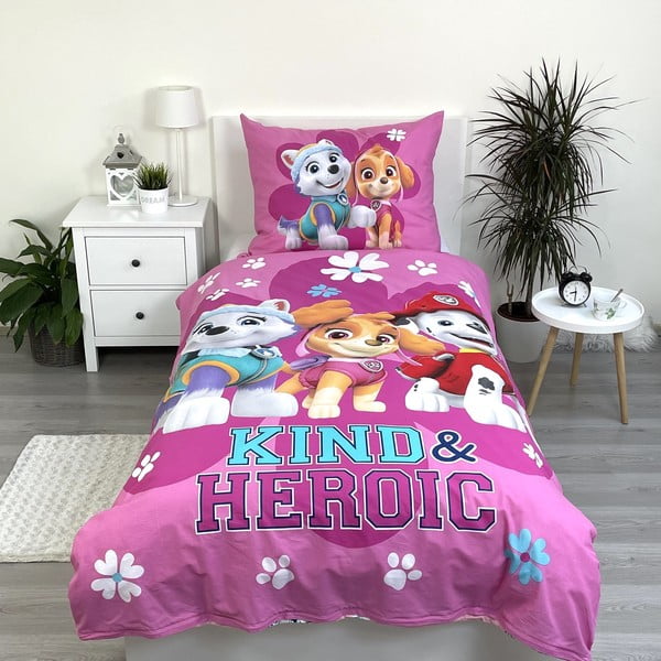 Rožnata enojna bombažna otroška posteljnina 140x200 cm Paw Patrol "Heroic" – Jerry Fabrics-image-1