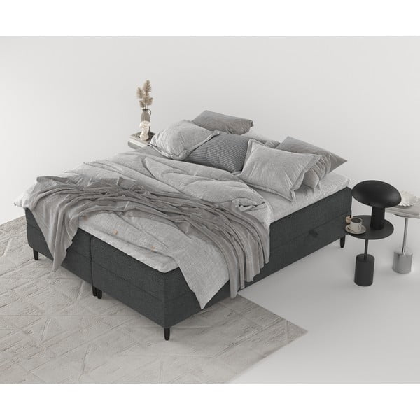 Temno siva boxspring postelja s prostorom za shranjevanje 200x200 cm Malte – Maison de Rêve-image-2