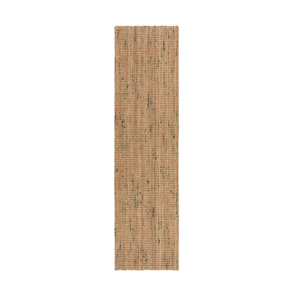Obojestranski ročno tkan tekač iz jute v naravni in zeleni barvi 60x230 cm Jute Boucle Green – Flair Rugs