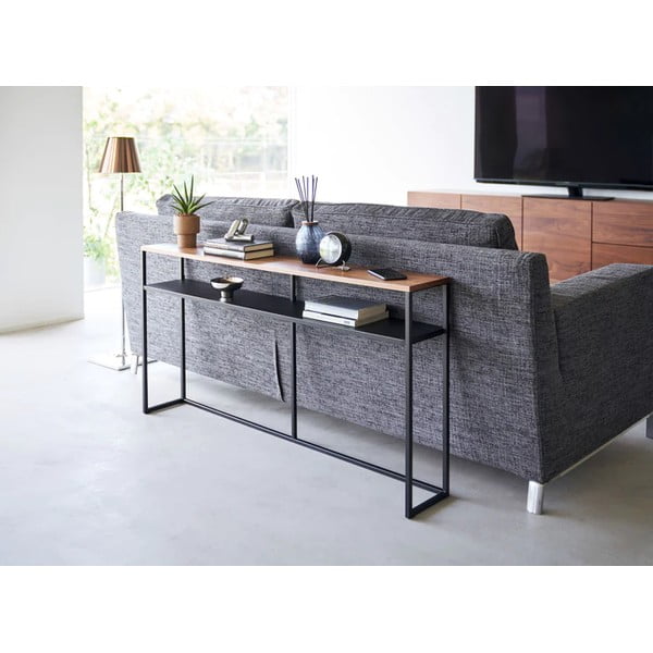 Črna/temno rjava stranska mizica v jesenovem dekorju 20,5x126 cm Tower – YAMAZAKI-image-1