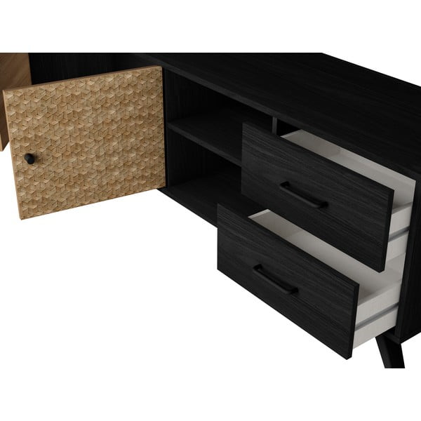 Črna TV omarica v dekorju iz eksotičnega lesa 181x53 cm Hanoi - Marckeric-image-1