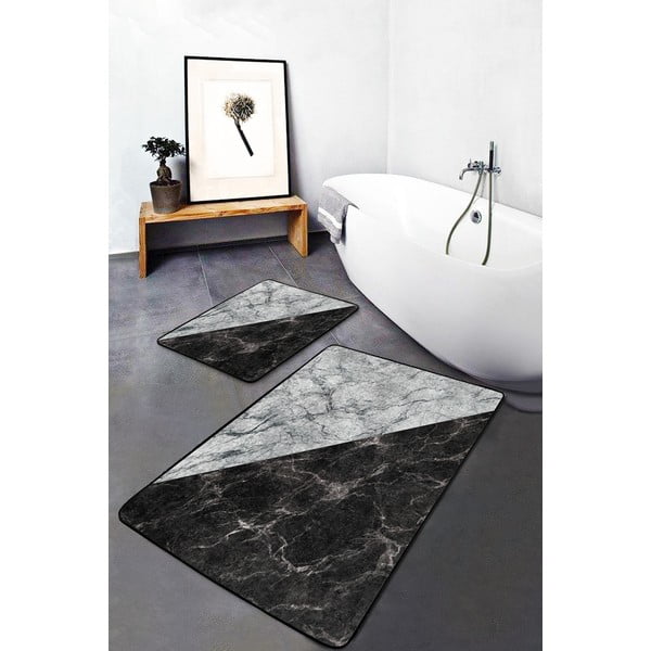 Črno-bele kopalniške preproge v kompletu 2 kos 60x100 cm - Mila Home-image-2