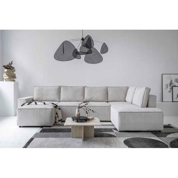 Bela raztegljiva kotna sedežna garnitura iz rebrastega žameta (desni kot/v obliki črke "U") Brave Dave – Miuform-image-4