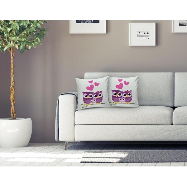 Prevleka za vzglavnik iz mešanice bombaža Minimalist Cushion Covers Hearts Owls, 45 x 45 cm-image-1