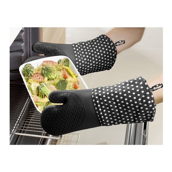 Komplet 2 črnih zaščitnih silikonskih rokavic za peko Wenko Oven-image-1