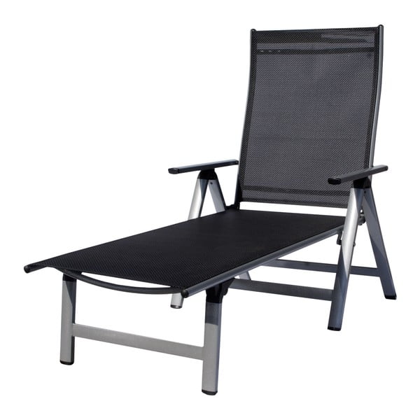 Črn/siv kovinski zložljiv vrtni ležalnik London – Sun Garden-image-2