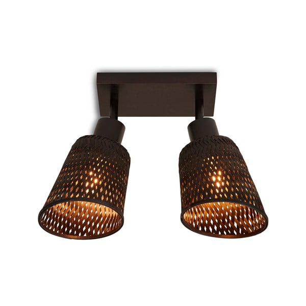 Črna stropna svetilka z bambusovim senčnikom ø 15 cm Java – Good&Mojo