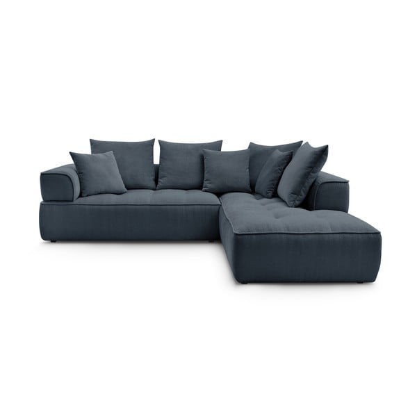 Temno modra kotna sedežna garnitura iz šenilje (desni kot/v obliki črke L) Whesley – Bobochic Paris