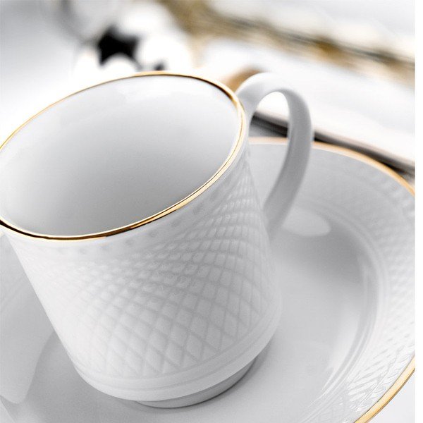 Komplet 6 porcelanskih skodelic in krožnikov Kutahya Gold Line, 80 ml-image-1