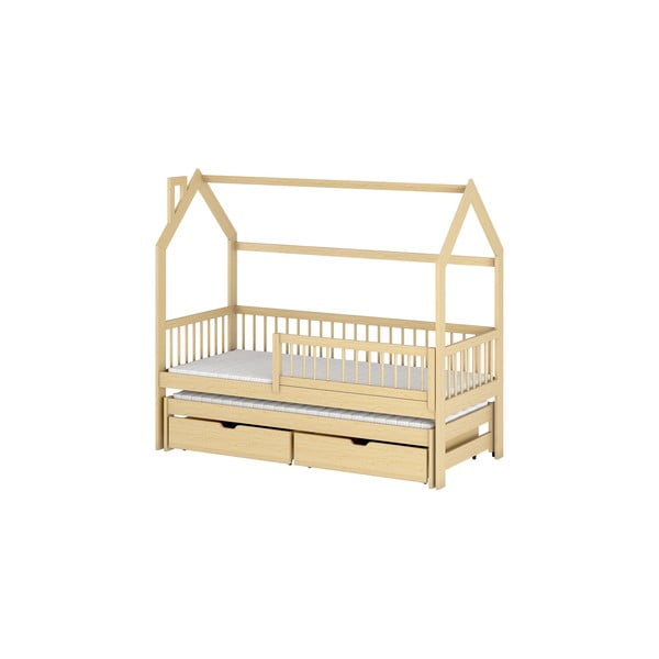 Majhna otroška postelja iz borovega lesa s prostorom za shranjevanje 90x200 cm Papi - Lano Meble