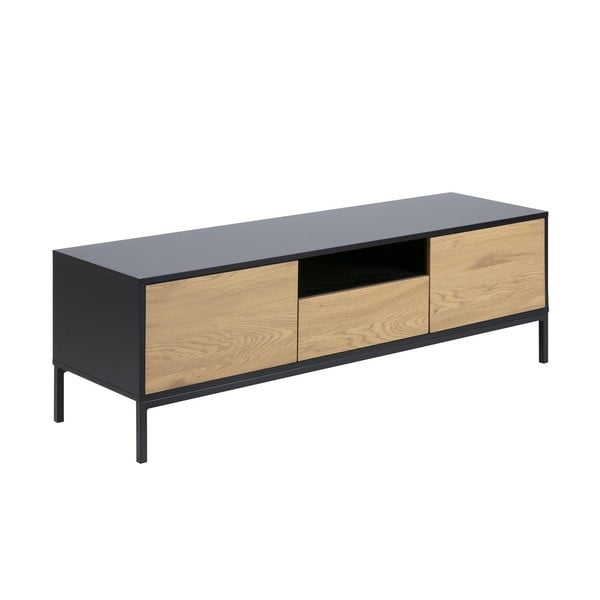 Črna TV omarica v hrastovem dekorju 140x45 cm Seaford – Actona-image-2