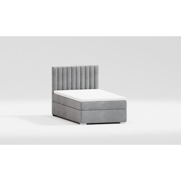 Svetlo siva oblazinjena postelja s prostorom za shranjevanje z letvenim dnom 100x200 cm Bunny – Ropez