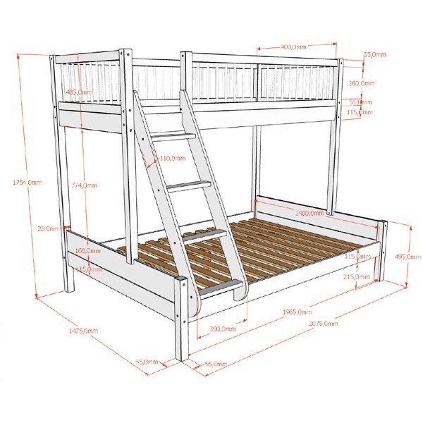 Bela pograd otroška postelja iz masivne bukve z letvenim dnom 140x200/90x200 cm Forrest – Vipack-image-2