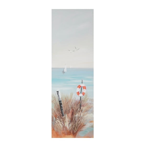 Ročno poslikana slika v okvirju iz borovega lesa Mauro Ferretti Beach Lifebuoy, 30 x 90 cm