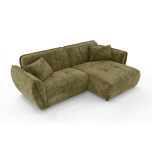 Zelena kotna sedežna garnitura iz šenilje (desni kot/z ležalnikom) Nelia – Ropez-image-2