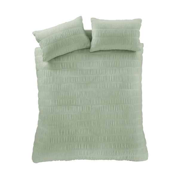 Svetlo zelena podaljšana posteljnina za zakonsko posteljo iz krepa 230x220 cm Seersucker – Catherine Lansfield
