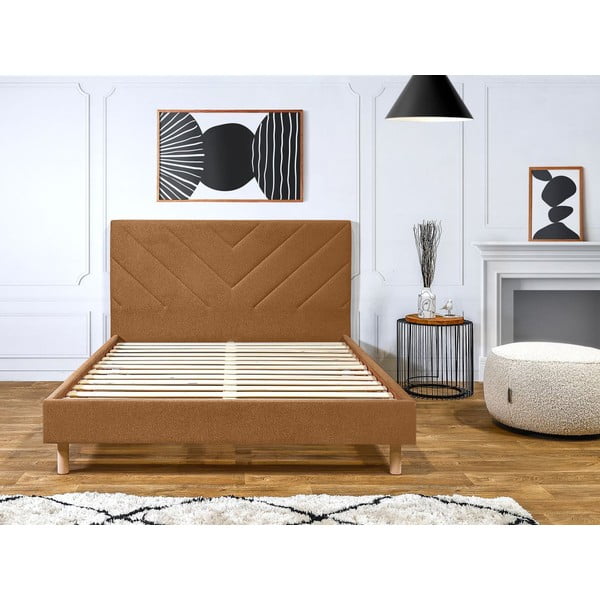 Oranžna oblazinjena zakonska postelja z letvenim dnom 160x200 cm Romane – Bobochic Paris-image-4