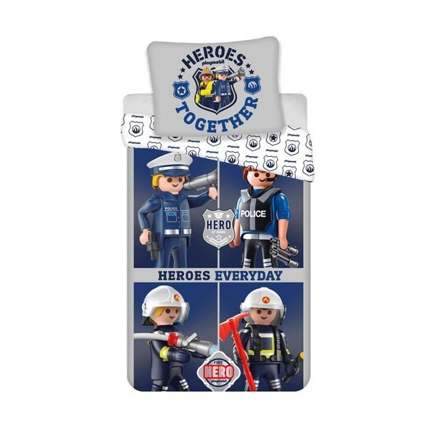 Modro-siva enojna bombažna otroška posteljnina 140x200 cm Playmobil – Jerry Fabrics
