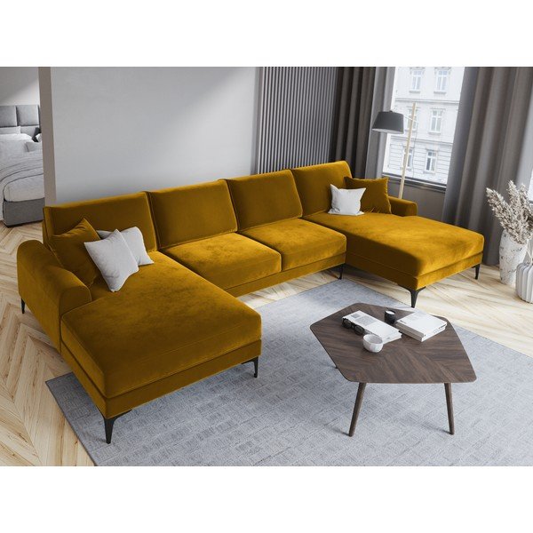 Rumena žametna sedežna garnitura v U obliki Mazzini Sofas Madara-image-1
