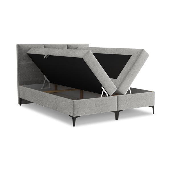 Svetlo siva boxspring postelja s prostorom za shranjevanje 180x200 cm Pakalana – Makamii-image-1