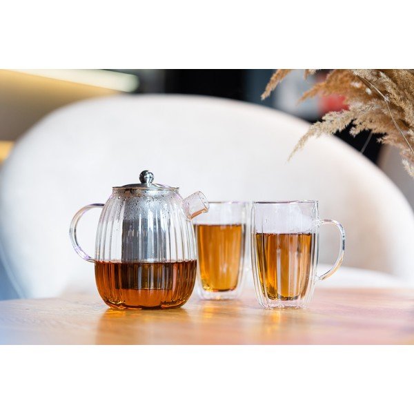 Steklen čajnik s cedilom v mat srebrni barvi 1 l Tulip – Vialli Design-image-3