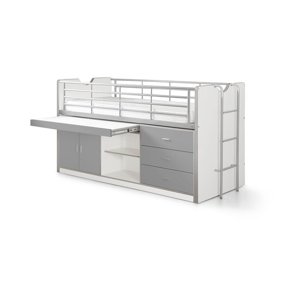 Bela/siva dvignjena otroška postelja s prostorom za shranjevanje z letvenim dnom 90x200 cm Bonny – Vipack