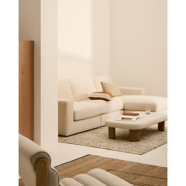 Bež kotna sedežna garnitura iz šenilje (desni kot/z ležalnikom) Alea – Kave Home-image-1