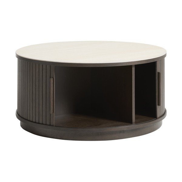 Okrogla klubska mizica s keramično ploščo v temni naravni barvi ø 85 cm Enna – Unique Furniture