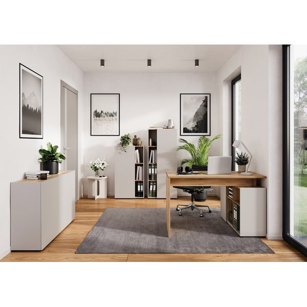 Kremno bel regal v hrastovem dekorju 61x110x34 cm Adrano – Germania-image-1