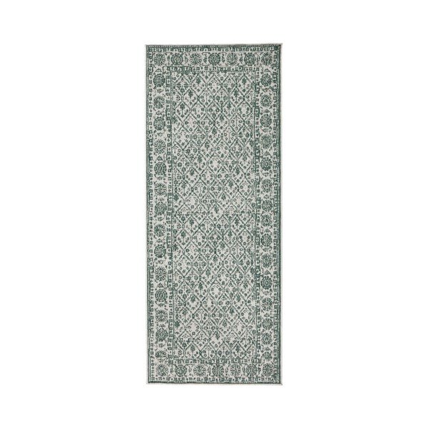 Sivo-zelena obojestranska zunanja preproga z vzorcem bougari Curacao, 80 x 350 cm