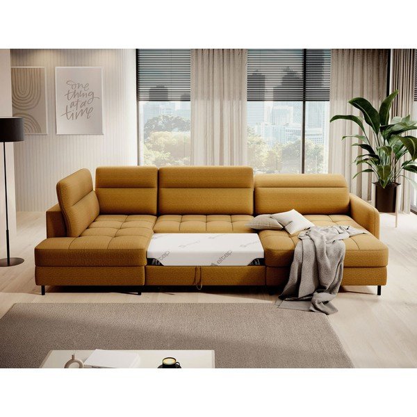 Rumena žametna raztegljiva/s prostorom za shranjevanje kotna sedežna garnitura (levi kot/v obliki črke "U") Berrto – ELTAP-image-4