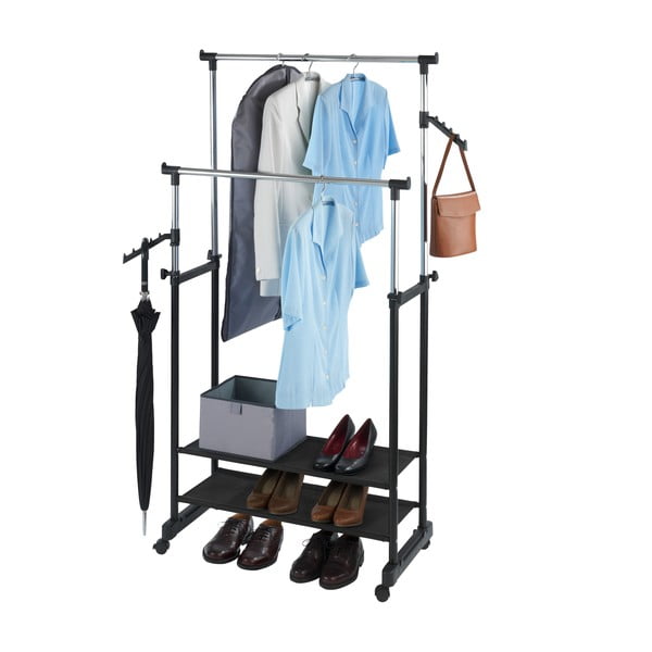 Črno kovinsko teleskopsko mobilno stojalo za oblačila All In - Wenko-image-2