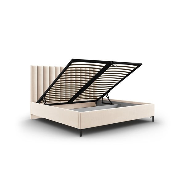 Bež oblazinjena zakonska postelja s prostorom za shranjevanje z letvenim dnom 180x200 cm Casey – Mazzini Beds-image-3