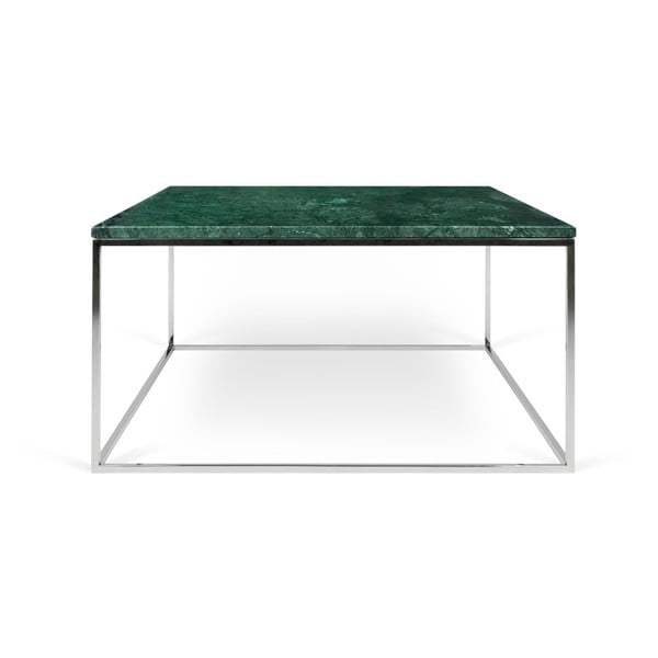 Zelena marmorna mizica s kromiranimi nogami TemaHome Gleam, 75 x 75 cm