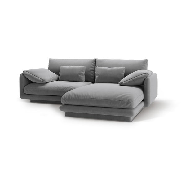 Svetlo siva žametna kotna sedežna garnitura (desni kot/z ležalnikom) Torino – Micadoni -image-1