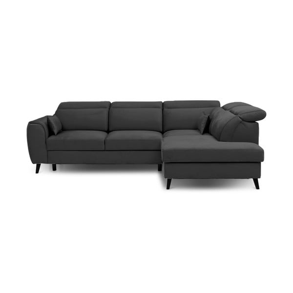 Temno siva žametna raztegljiva/s prostorom za shranjevanje kotna sedežna garnitura (desni kot/v obliki črke L) Noble – ELTAP