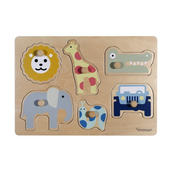 Lesena sestavljanka vtikanka (število koščkov 6) Safari – Kindsgut
